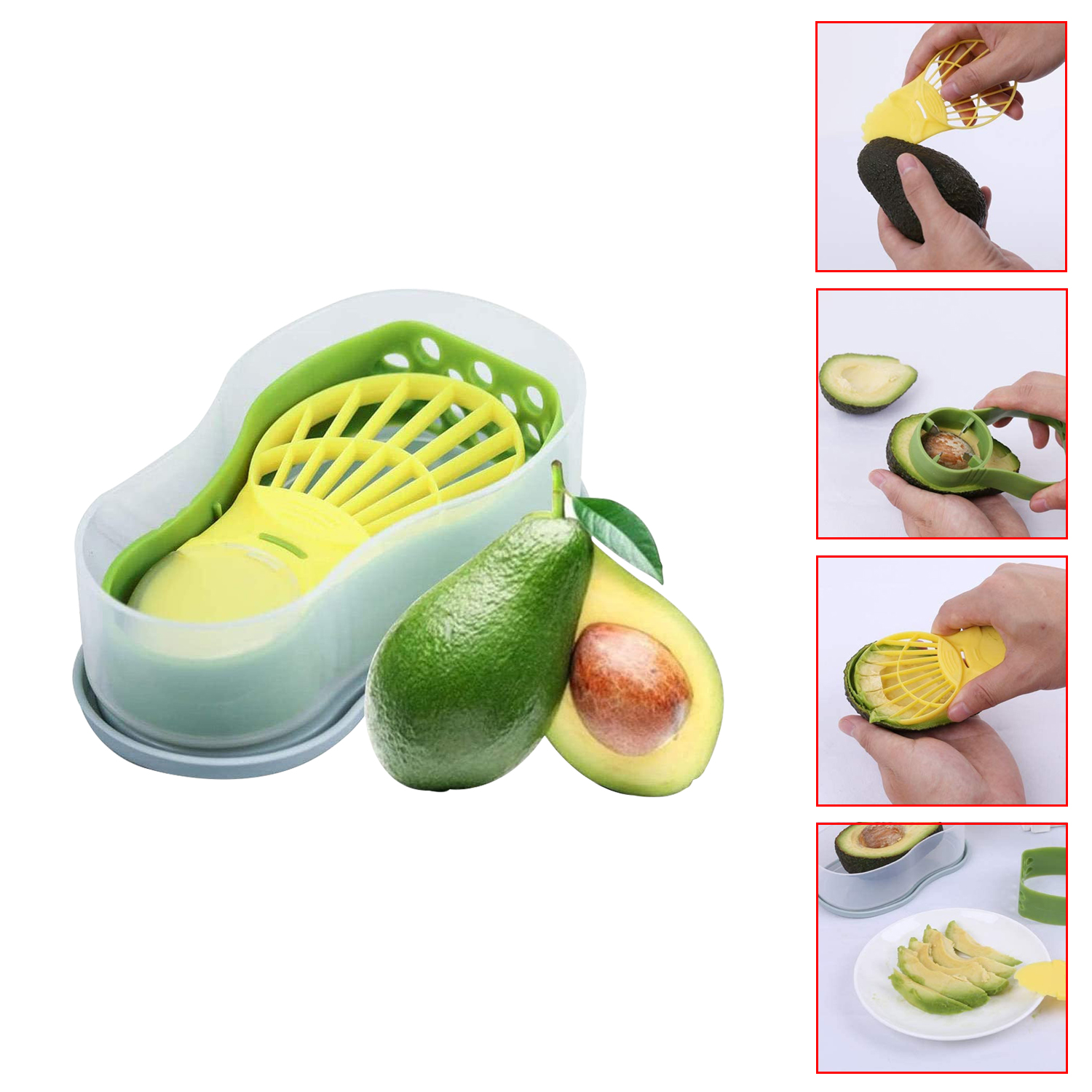 Recipiente de almacenamiento 3 en 1 para aguacate, herramienta para aguacate, rebanador de aguacate, separador pelador de mantequilla 