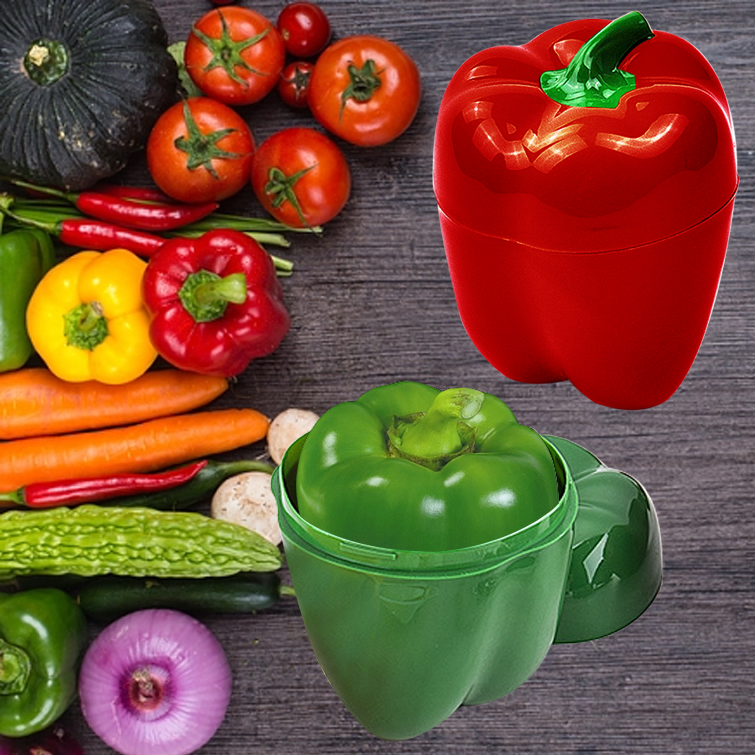 Contenedor de almacenamiento en forma de vegetales, pimiento verde, mantiene fresco
