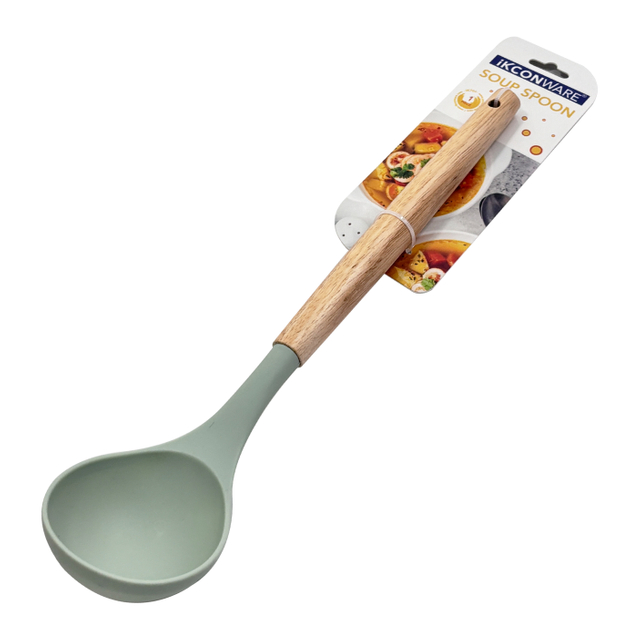 Cuchara de sopa de silicona con mango de madera