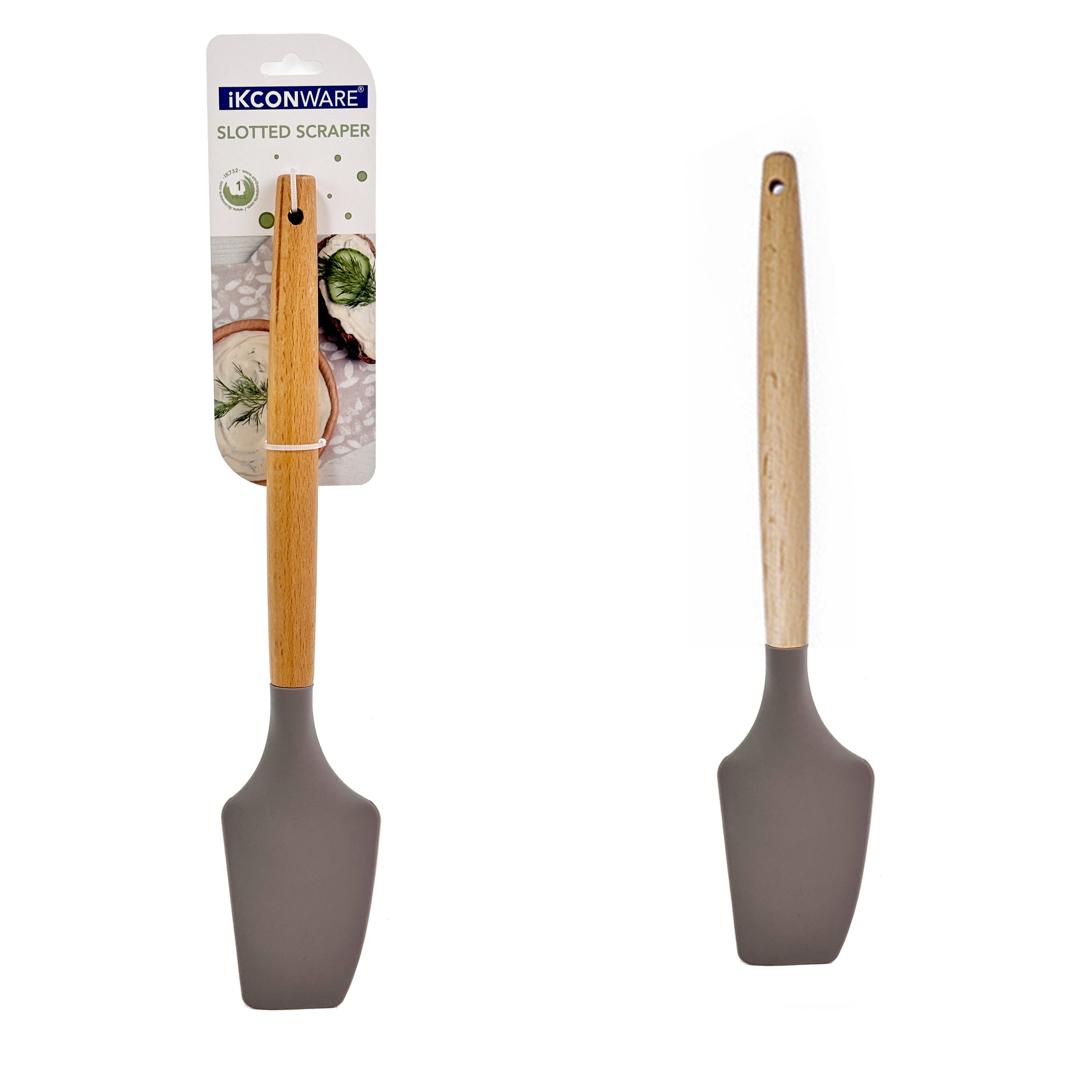 Cuchara plana de silicona con mango de madera