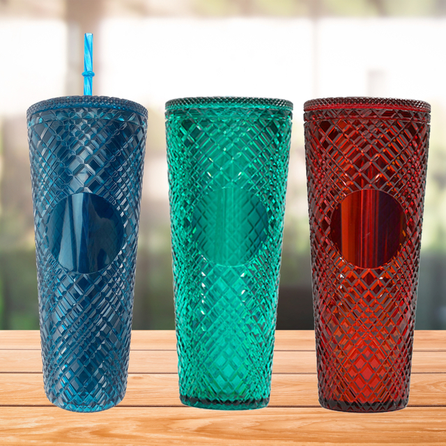 Taza plástica Jeweled del vaso de la taza de café tachonada de la pared doble 24OZ