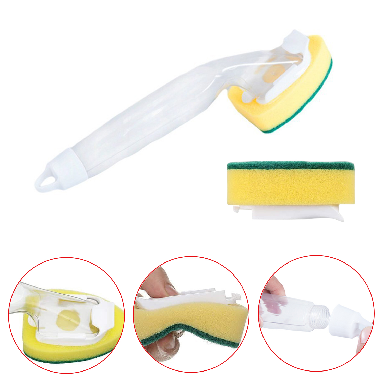 Long Handle Liquid Pot Brush Kitchen Degreasing Dishwashing Sponge Scrub Dishwashing Cleaning Brush