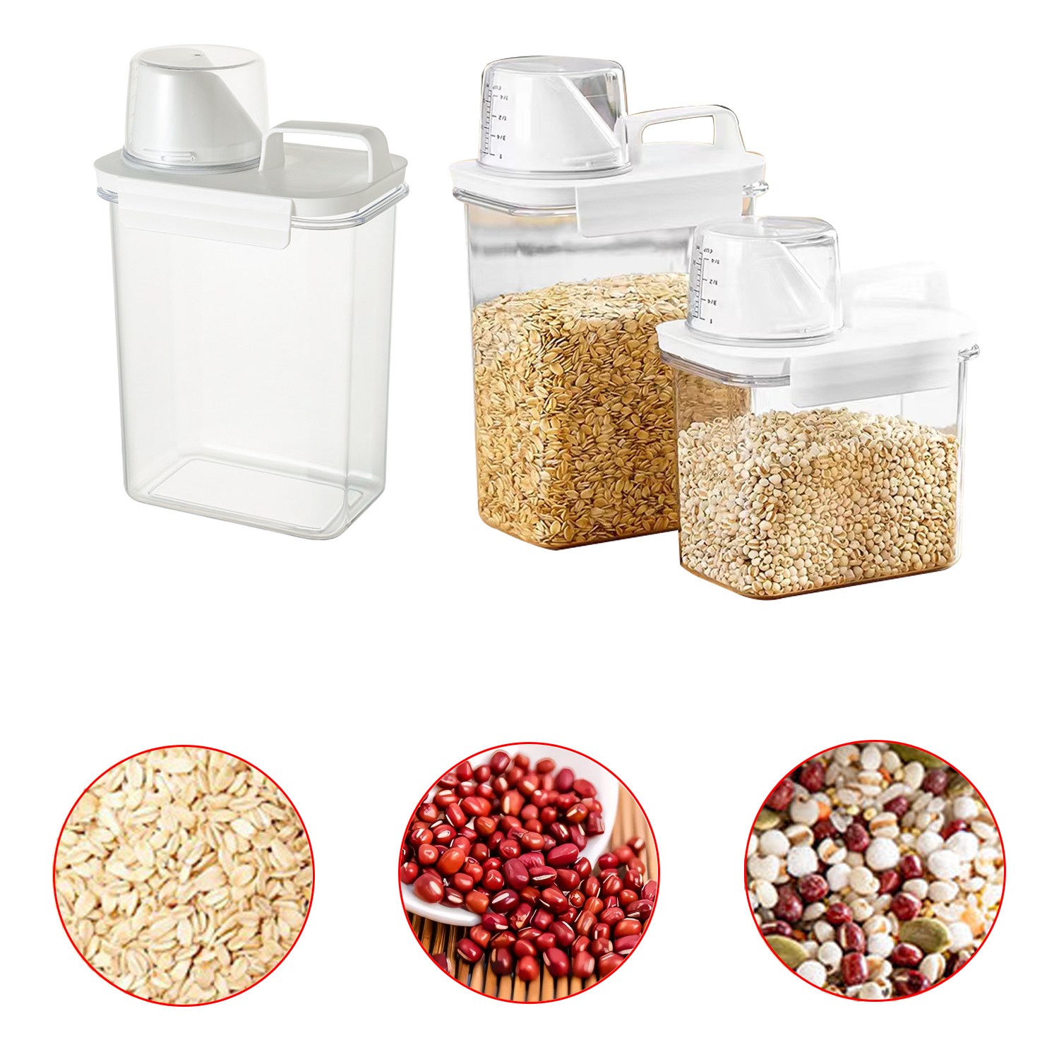 Caja de almacenamiento de granos, contenedor de cereales con asa, tarro sellado para alimentos, cocina, dispensador de granos de gran capacidad, botella de avena