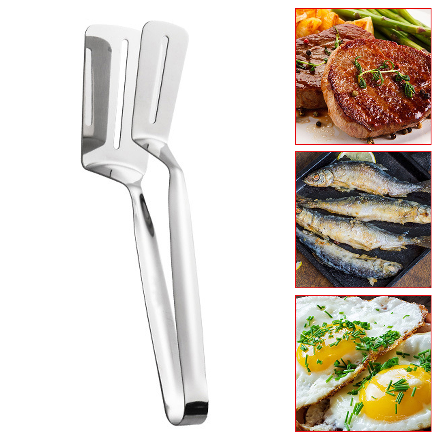 Pinzas para barbacoa de acero inoxidable, pescado asado, pala para carne frita, abrazadera para pan y carne, Clip multifunción para alimentos, utensilios de cocina