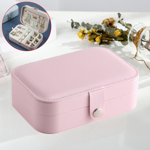 Caja de joyería portátil, organizador de joyería, estuche de viaje para exhibición, cajas de almacenamiento de cuero con botones, joyero 