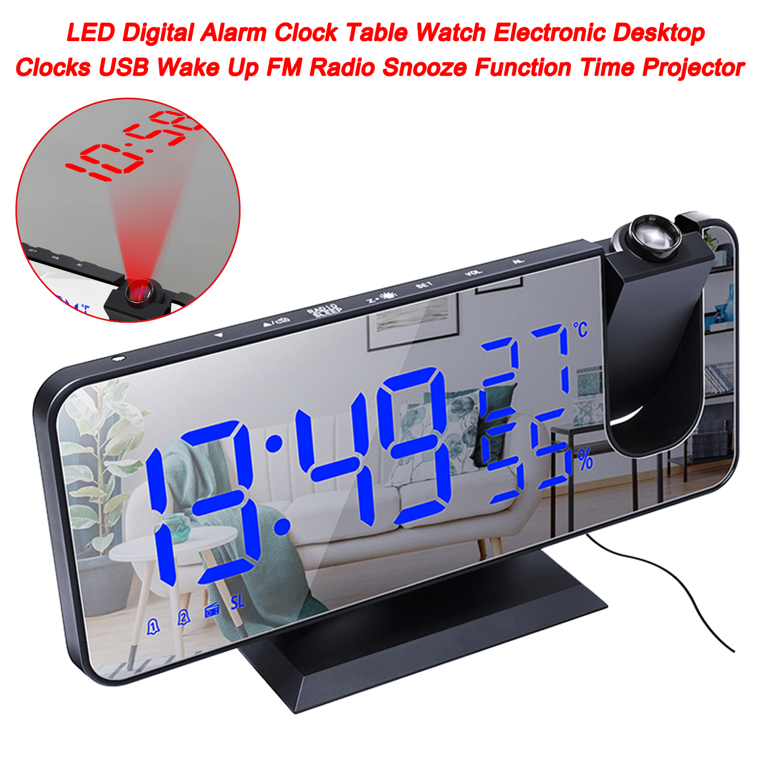 Reloj despertador digital LED, reloj de mesa, relojes de escritorio electrónicos, despertador USB, Radio FM, función de repetición, proyector de tiempo 