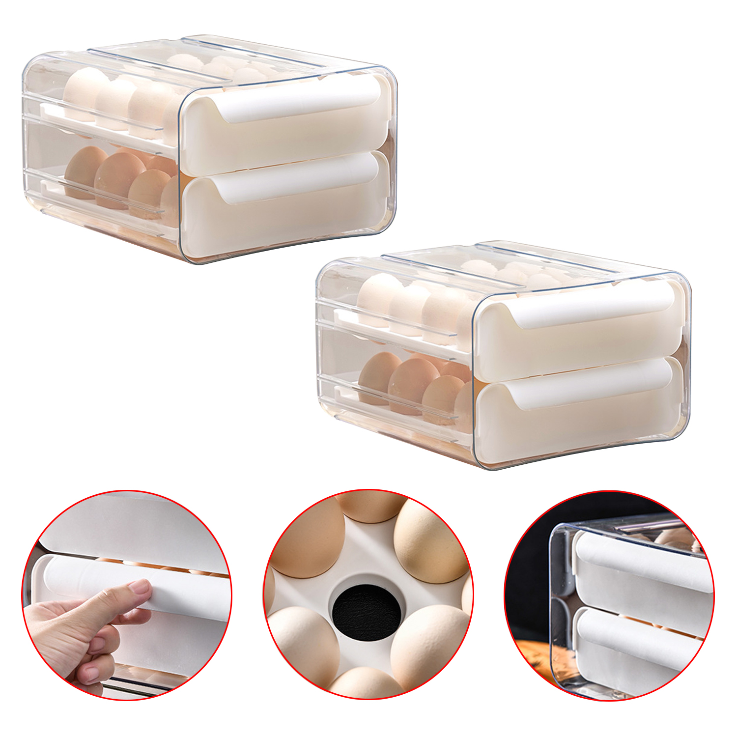 Caja de almacenamiento de huevos para el hogar, cajón de doble capa, caja de almacenamiento de huevos para refrigerador, estante de almacenamiento de huevos apilable