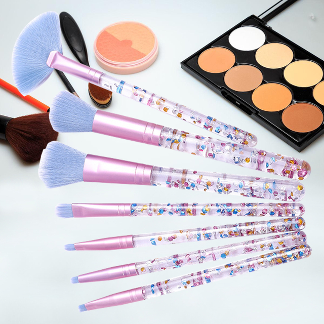 Venta al por mayor, multifunción, 7 Uds., juego de brochas de maquillaje, pelo sintético, brillo de cristal, mango ostentoso, juego de brochas de maquillaje facial