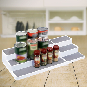 Estante de almacenamiento de condimentos con forma de escalera, estante de especias extensible, soporte de almacenamiento de condimentos portátil de tres capas, organizadores ajustables, decoración de la cocina del hogar