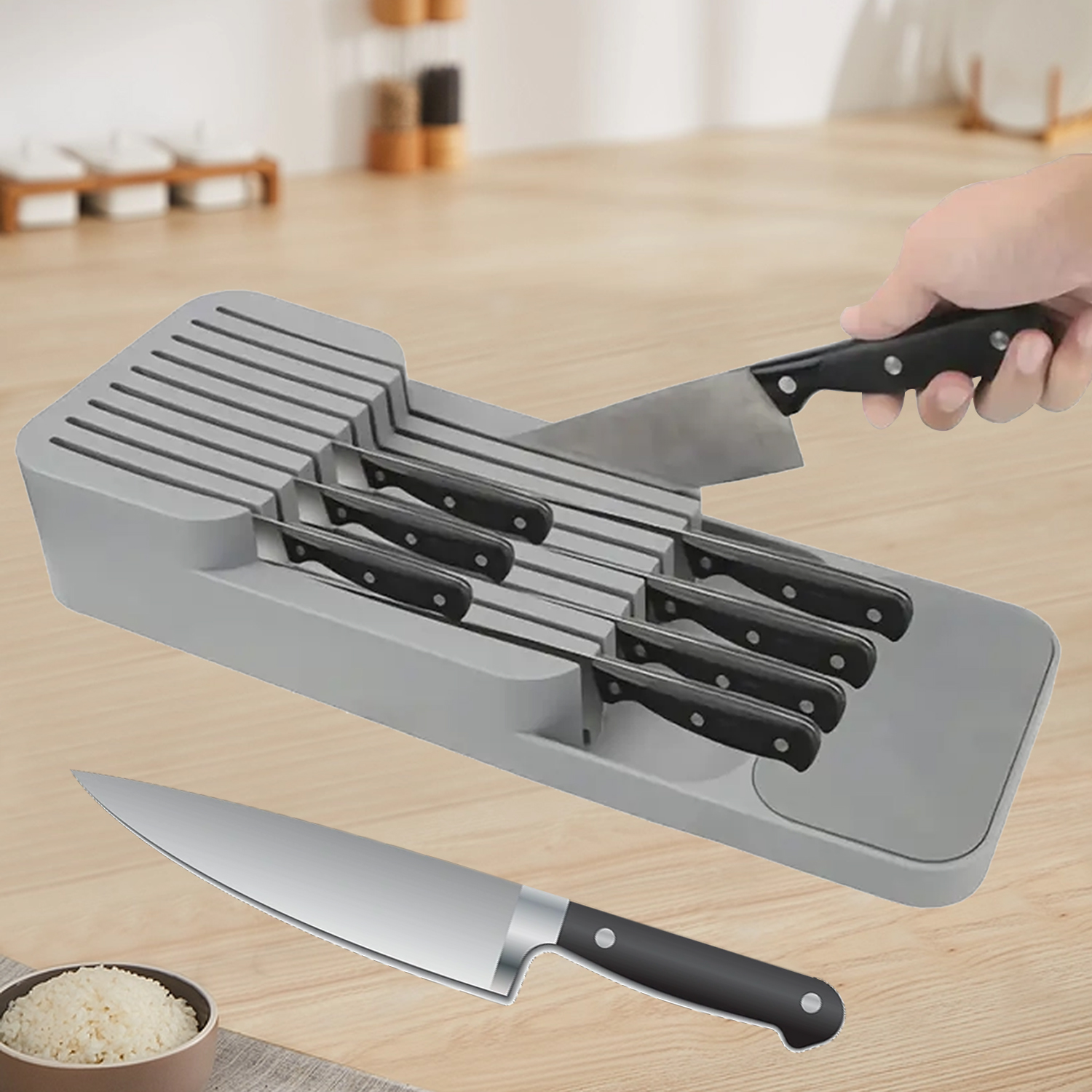 Caja de almacenamiento de cuchillos de plástico, soporte Universal para cuchillos, cajón organizador de cubiertos, bandeja, estante de utensilios, caja de almacenamiento de cuchillos para cocina