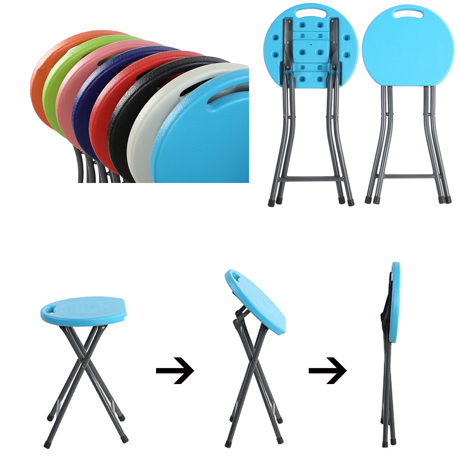 Taburete de plástico grueso para adultos, silla plegable sencilla, taburete plegable para el hogar, taburete redondo pequeño portátil sencillo para exteriores