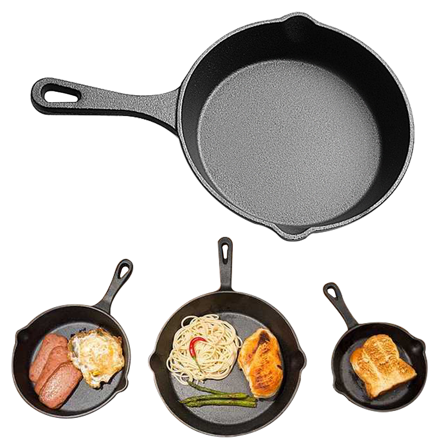 Cast Iron Frying Pan Oven Safe Cast Iron Skillet Cast Iron Grill Pan Non-stick Cookware with Side Drip Lips For Electric Stovetop & Oven 8", 10", 12 Inch