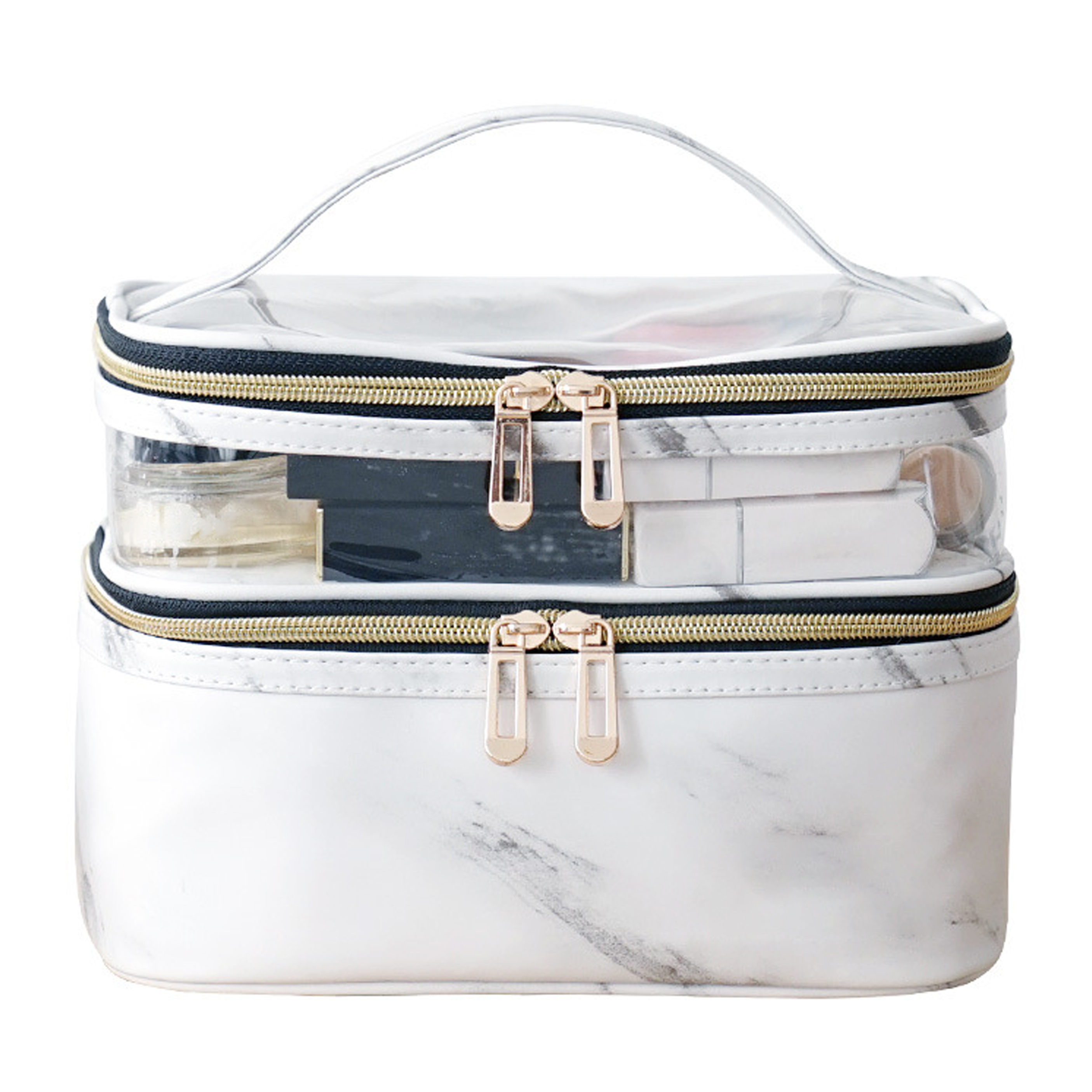 Bolsa de maquillaje transparente para mujer, portátil, compacta y elegante