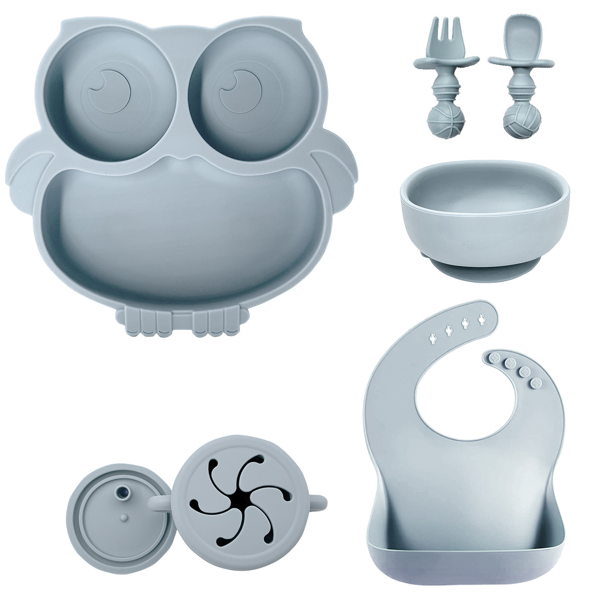 Kit de alimentación para bebés de silicona con bordes suaves de 6 piezas