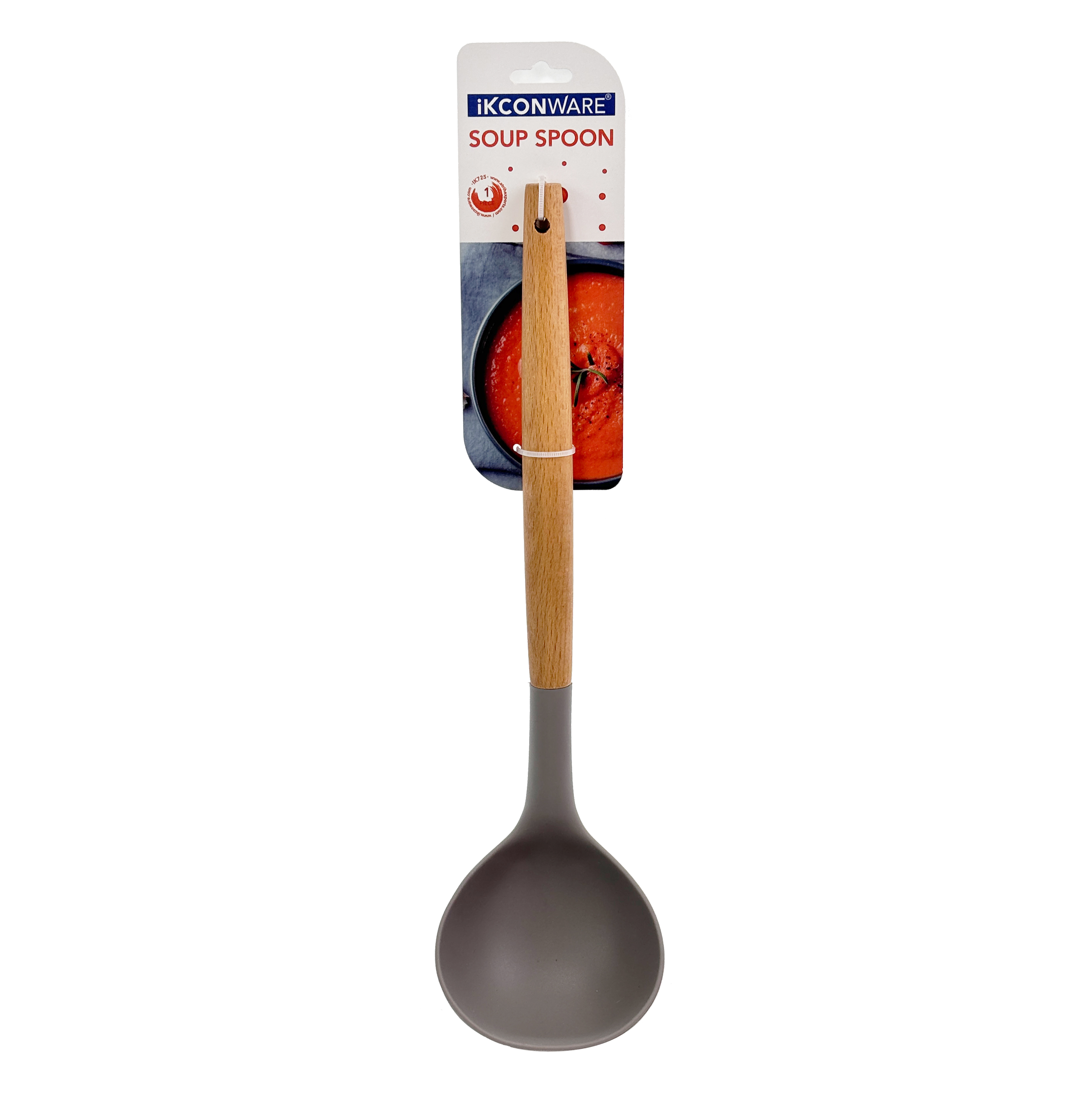 Cuchara de sopa de silicona con mango de madera