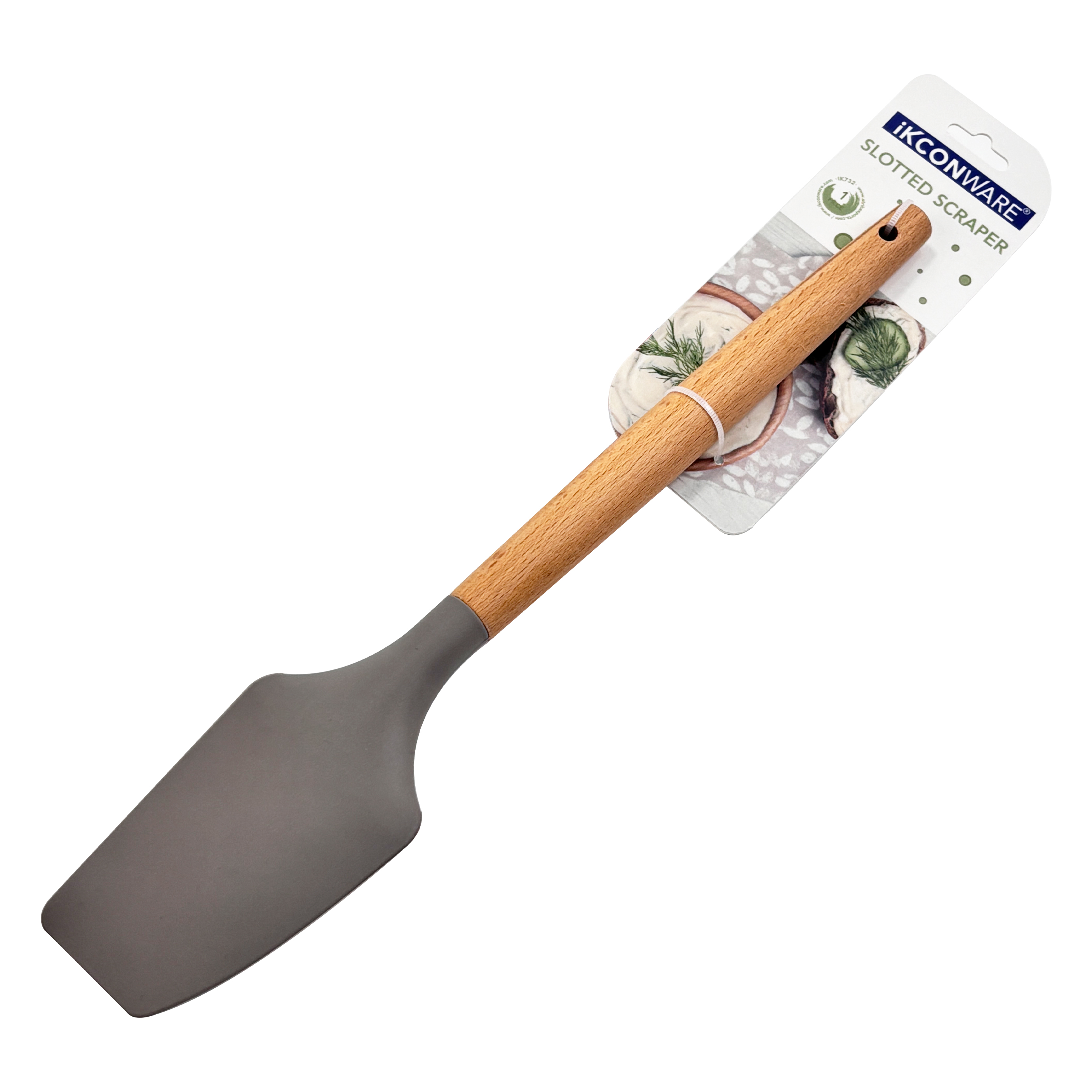 Cuchara plana de silicona con mango de madera