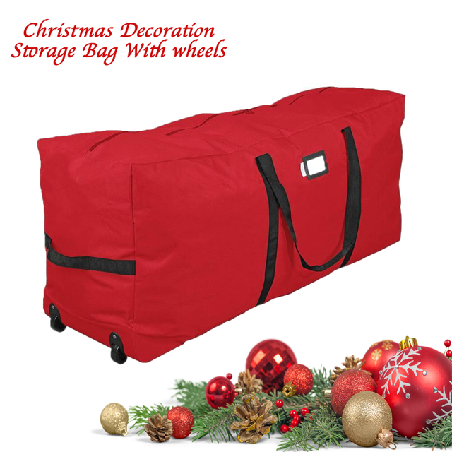 Bolsa de almacenamiento de decoración navideña con ruedas, tela Oxford, protección impermeable, almacenamiento de ropa de gran capacidad, decoración móvil para el hogar, organización