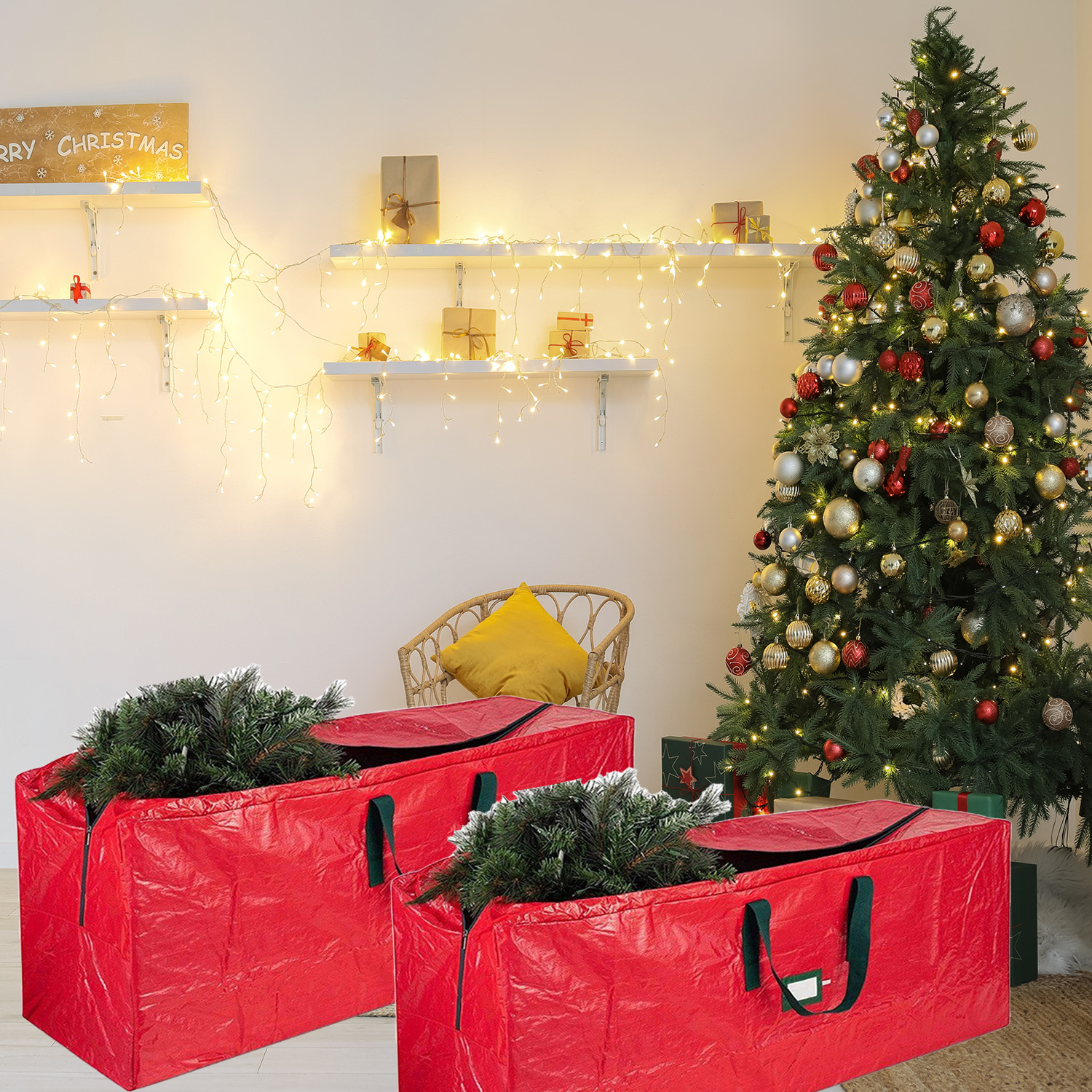 Venta al por mayor Bolsa de almacenamiento para árboles de Navidad Cubierta a prueba de polvo Proteger Bolsa impermeable de gran capacidad Bolsa de almacenamiento para guirnaldas Organizador de suministros para vacaciones