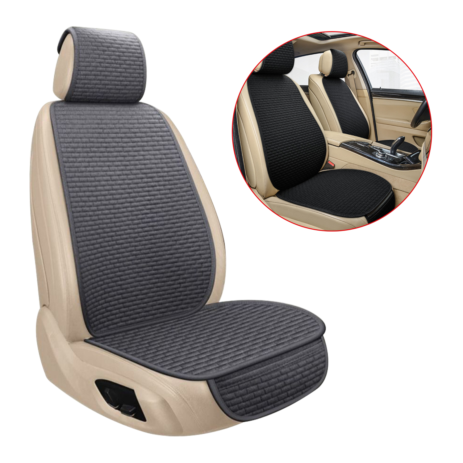 Funda protectora para asiento de coche delantero, cojín de tela de lino, accesorios para coche, tamaño Universal, antideslizante