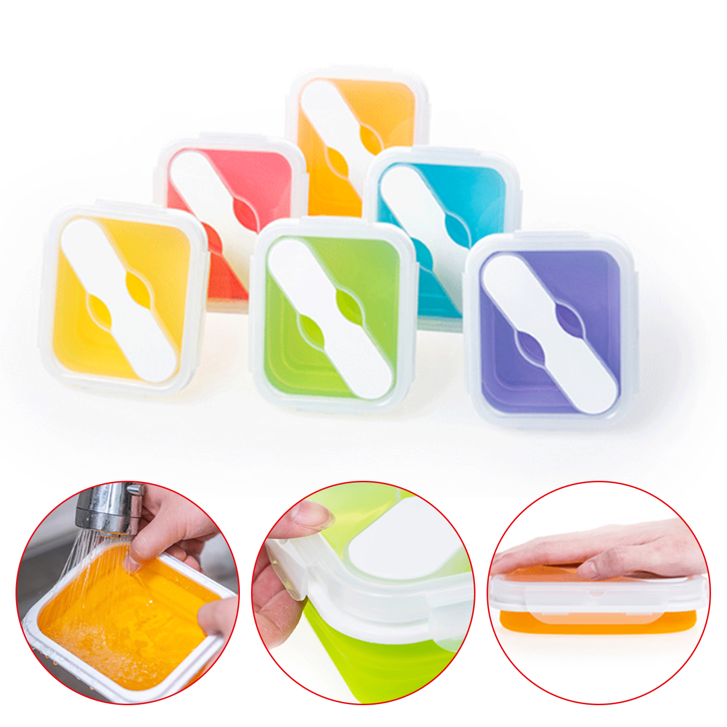Popular 600ml Food Storage Containers With Fork BPA Free For Outdoor Collapsible Silicone Lunch Bento Box