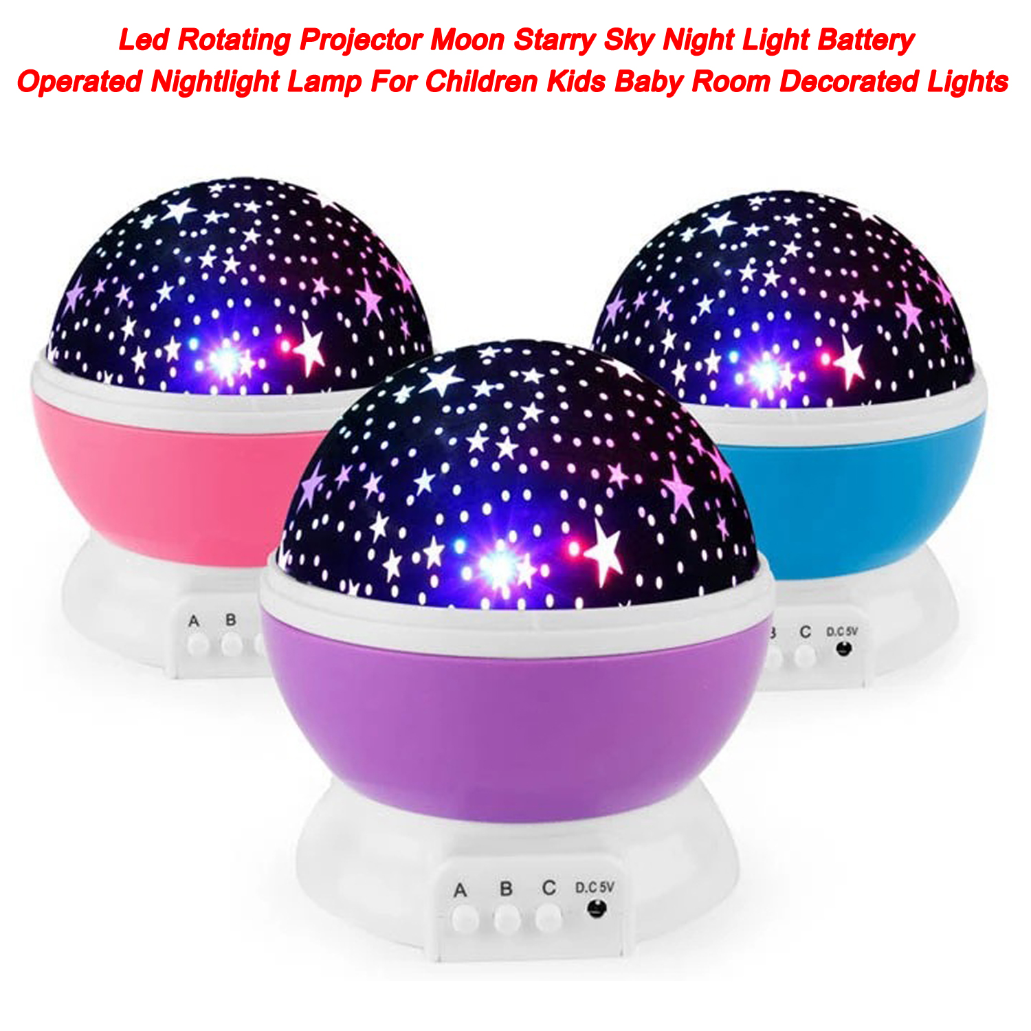 Proyector giratorio Led Luna cielo estrellado luz de noche lámpara de luz nocturna con pilas para niños habitación de bebé luces decoradas