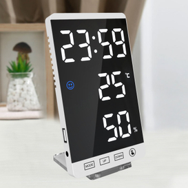Reloj despertador espejo LED con Control táctil, reloj Digital de pared con pantalla de temperatura y humedad, Reloj de escritorio USB para dormitorio y hogar
