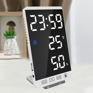 Reloj despertador espejo LED con Control táctil, reloj Digital de pared con pantalla de temperatura y humedad, Reloj de escritorio USB para dormitorio y hogar