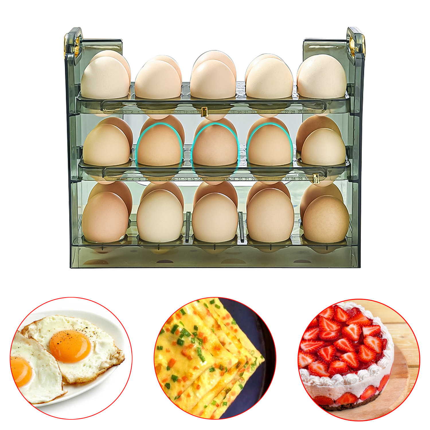 Caja de almacenamiento para refrigerador de huevos, nevera para el hogar, puerta lateral, estante para huevos con tapa de varias capas