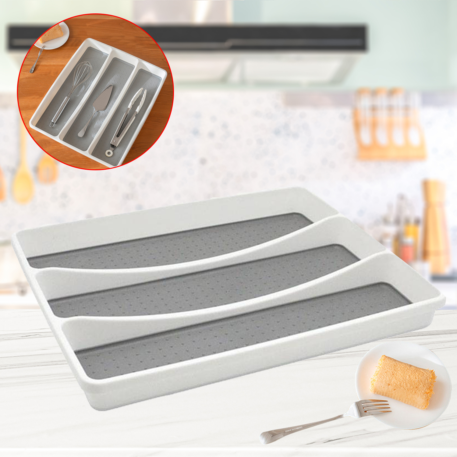 Organizador de cajón de cubiertos de almacenamiento multiusos para cocina de 3 compartimentos, bandeja para cubiertos para compartimento de cocina, organizador de utensilios