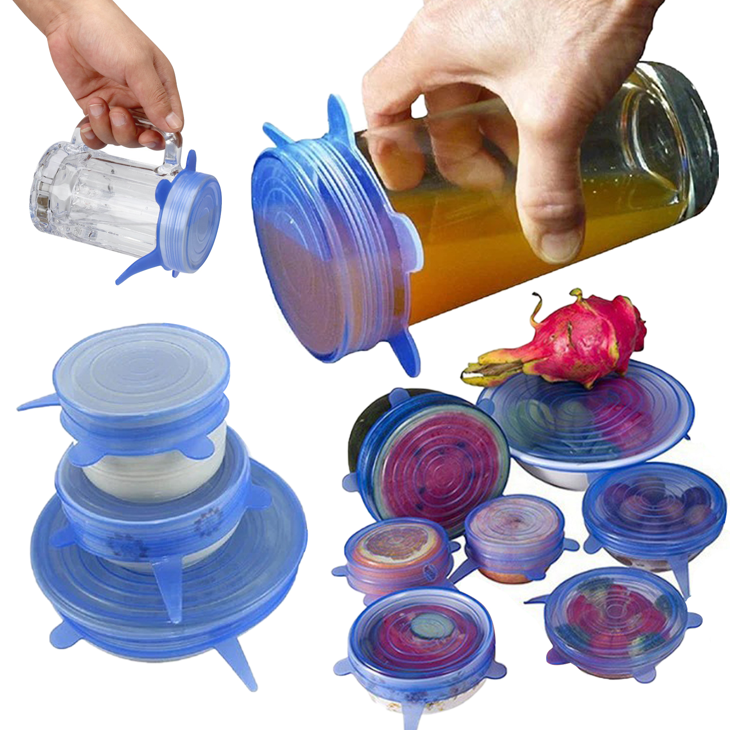 Tapas elásticas de silicona, 6 uds., cubiertas herméticas reutilizables para envolver alimentos, tapas para cuencos, tapas elásticas de silicona, utensilios de cocina