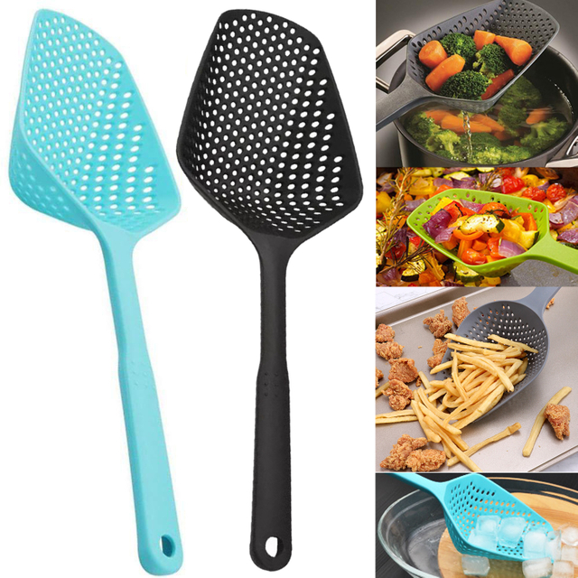 Colador de cuchara de sopa portátil, cucharón colorido de nailon para cocina, espumadera antiescaldaduras para freír alimentos, coladores de filtro prácticos de malla, herramientas de cocina
