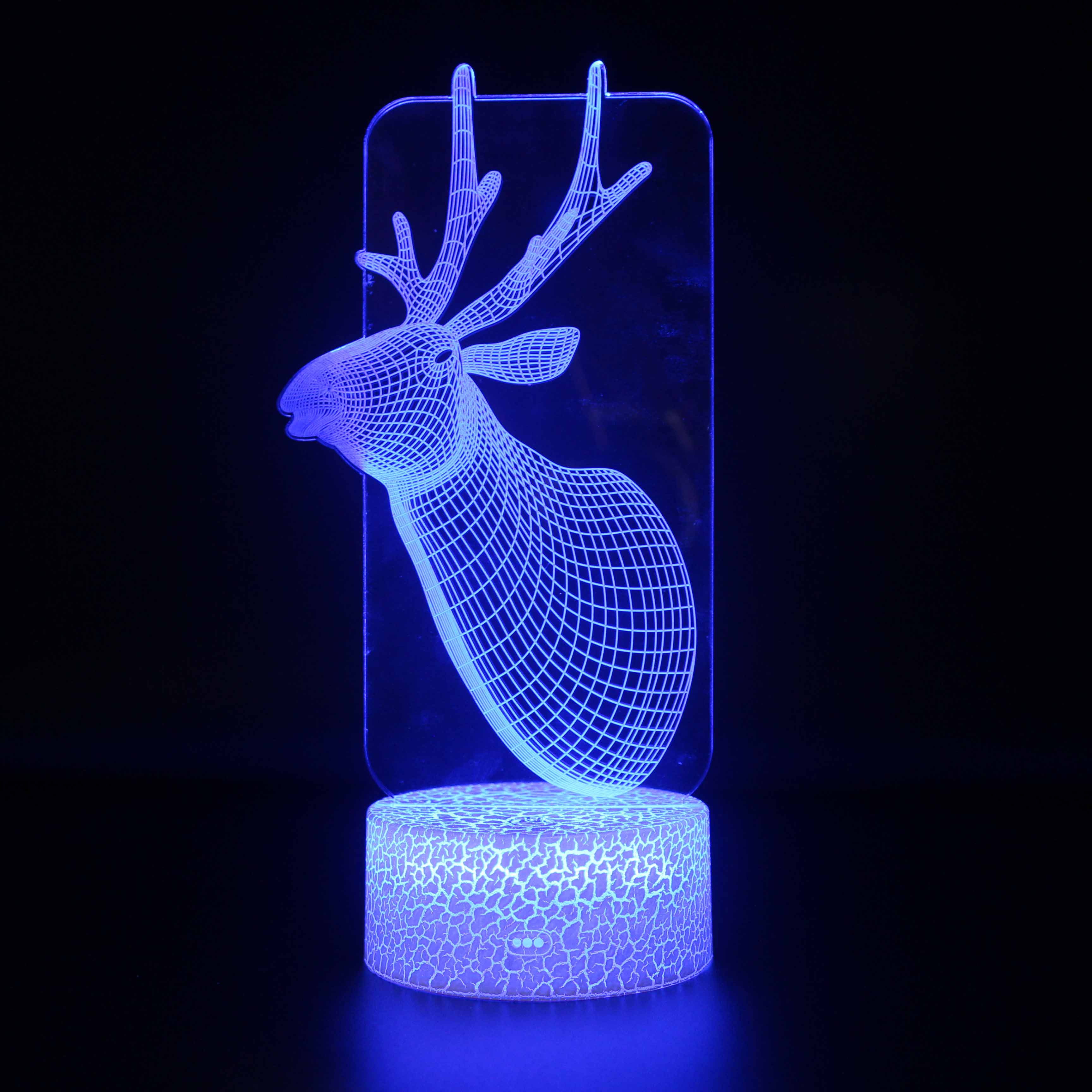 Luz de soporte de noche 3D, control táctil Visualización de ilusión óptica Pájaros Animales, lámpara de luz nocturna LED 7 colores cambiantes Control táctil Soporte de lámpara de luz nocturna