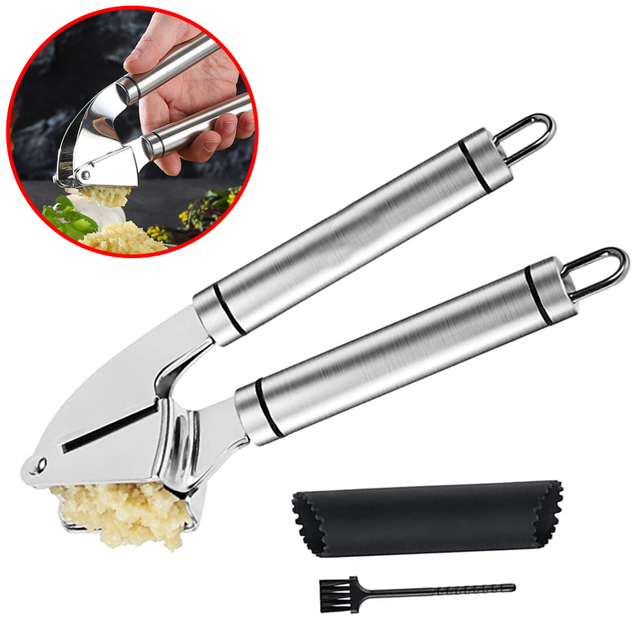 Prensa de ajo de acero inoxidable, trituradora de jengibre, herramientas de cocina, prensa de ajo de acero inoxidable preprensada