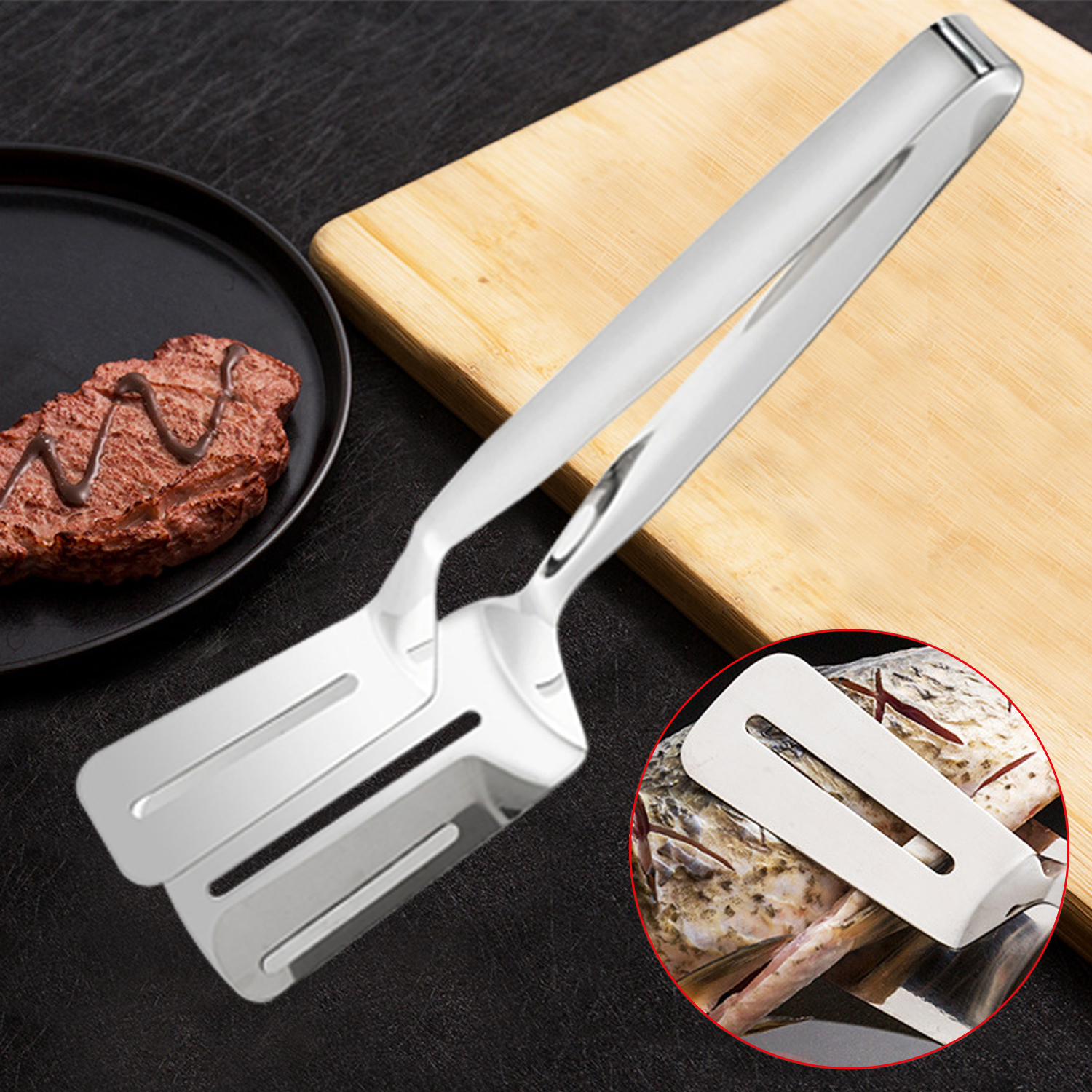 Pinzas para barbacoa de acero inoxidable, pescado asado, pala para carne frita, abrazadera para pan y carne, Clip multifunción para alimentos, utensilios de cocina