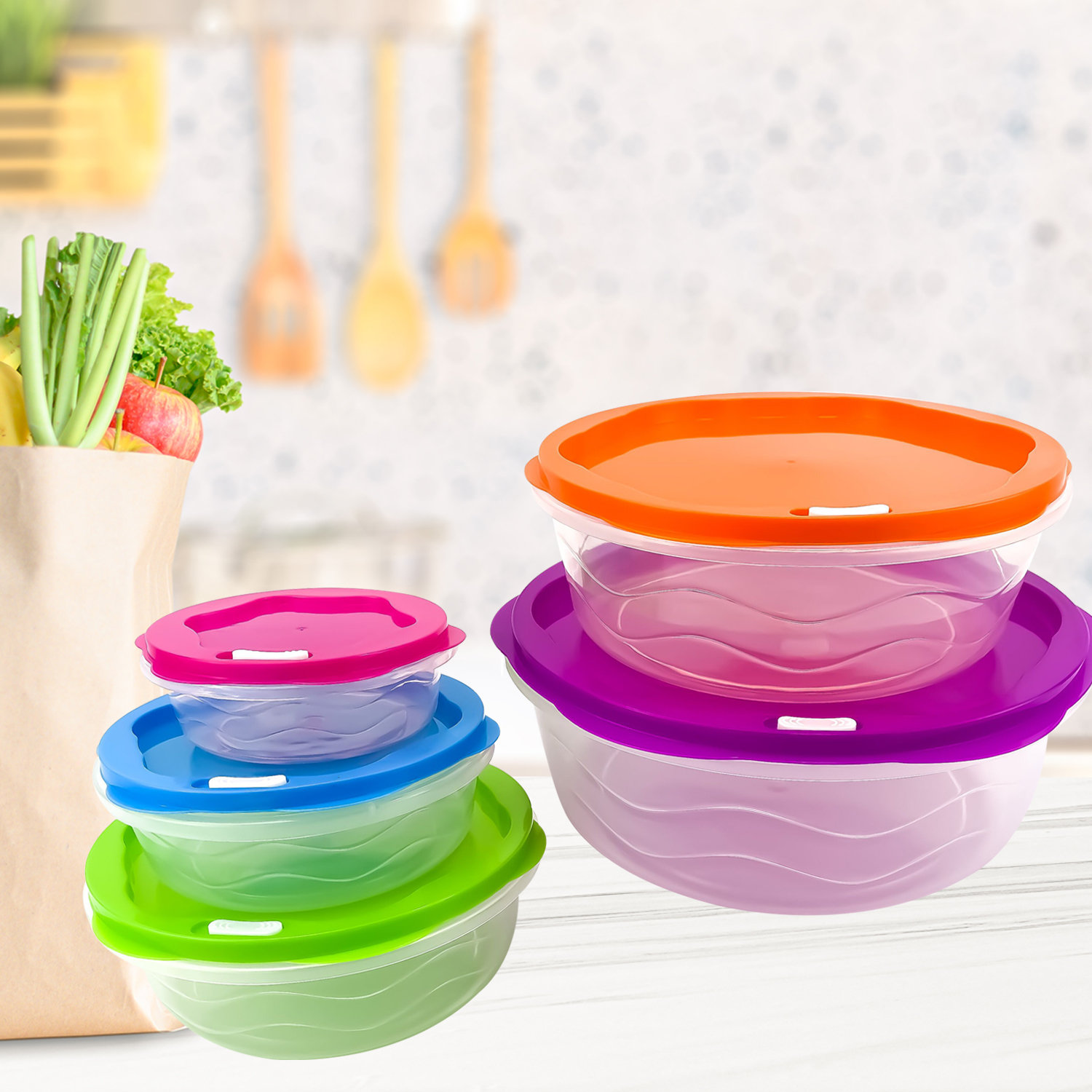 Juego de contenedores de almacenamiento de alimentos de plástico con cerradura de nido multicolor de 5 piezas con tapas herméticas a prueba de fugas con cerradura contenedor de almacenamiento