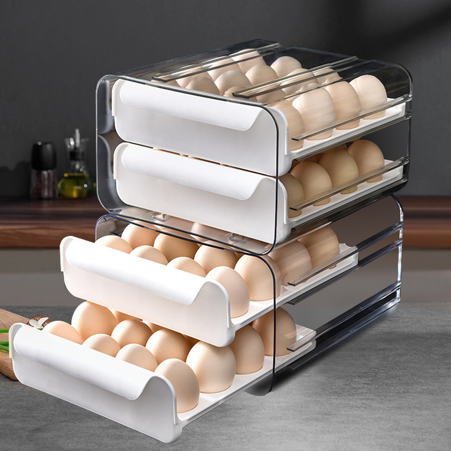 Caja de almacenamiento de huevos para el hogar, cajón de doble capa, caja de almacenamiento de huevos para refrigerador, estante de almacenamiento de huevos apilable