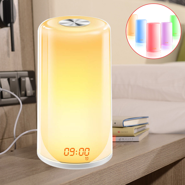 Despertador digital LED con pantalla Luz de despertador 5 sonidos naturales Lámpara de noche Luz nocturna Despertador Decoración de la habitación Regalos navideños para niños y niñas