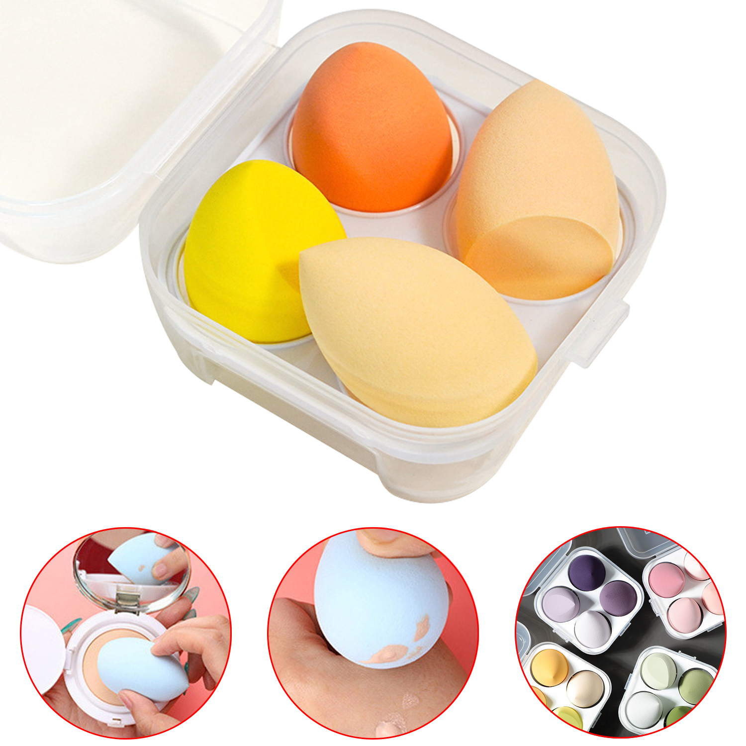 Venta al por mayor de esponjas de belleza con caja de huevos, base Facial de belleza, juego de licuadora de esponja de maquillaje facial 
