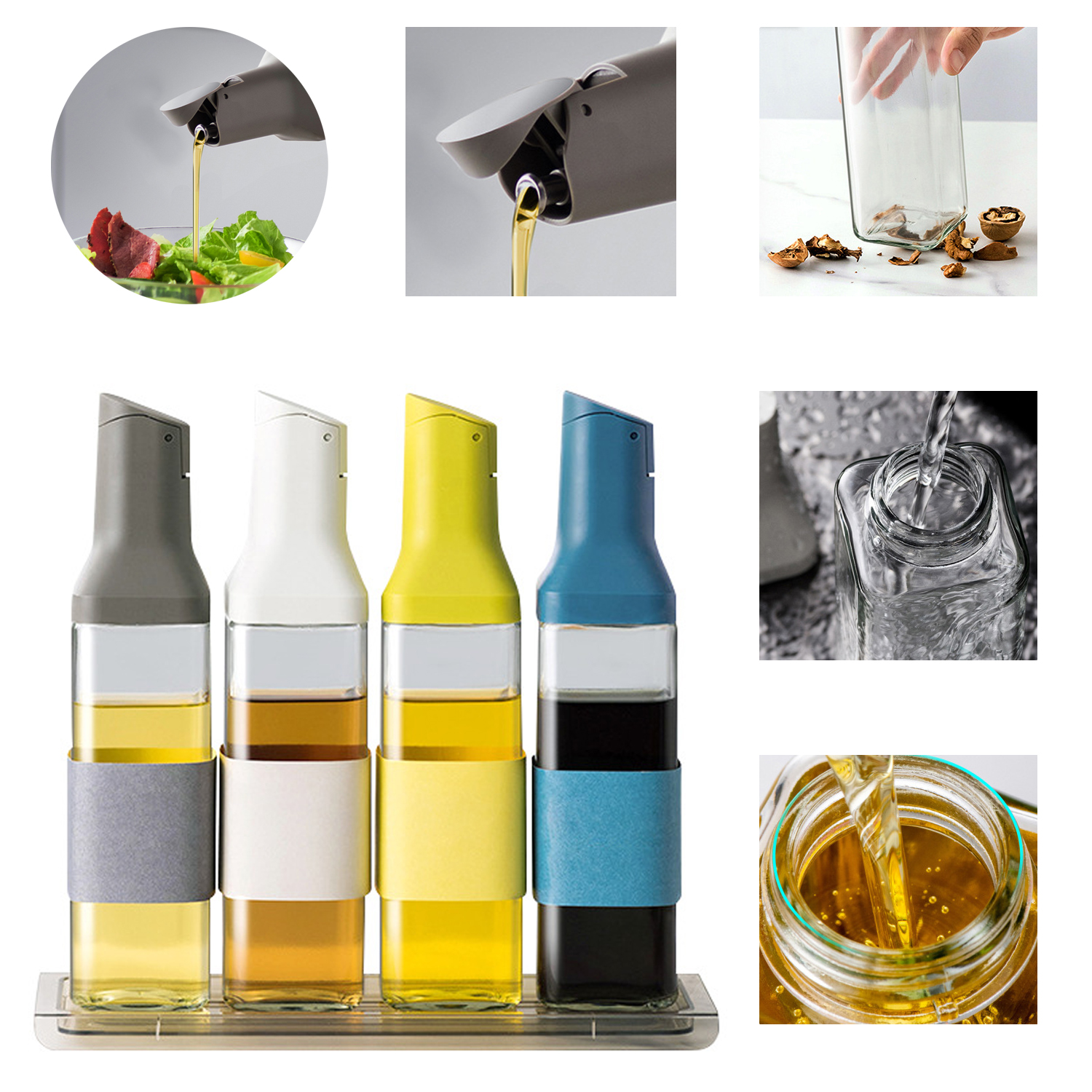 Botella dispensadora de aceite de oliva grande, contenedor de vidrio para condimentos con tapa automática, a prueba de fugas, dispensadores de vinagre de aceite antiadherente, utensilio de cocina