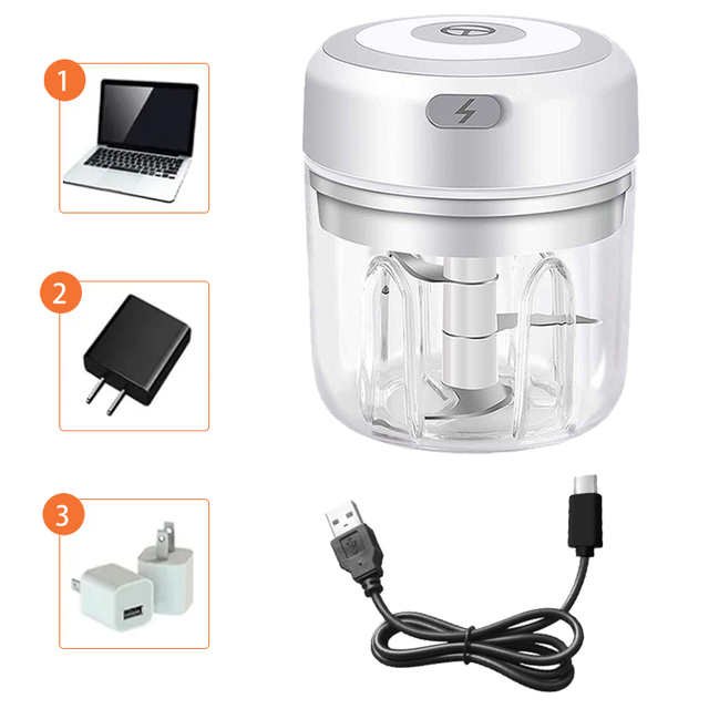Mini picadora eléctrica de 250 ml, mini picadora, procesador de alimentos, se adapta a cortador de verduras, picadora de ajo, triturador de frutas, picadora de carne, picadora de ensalada