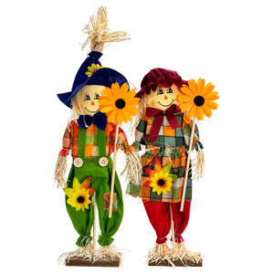 Pareja de espantapájaros con temática de otoño