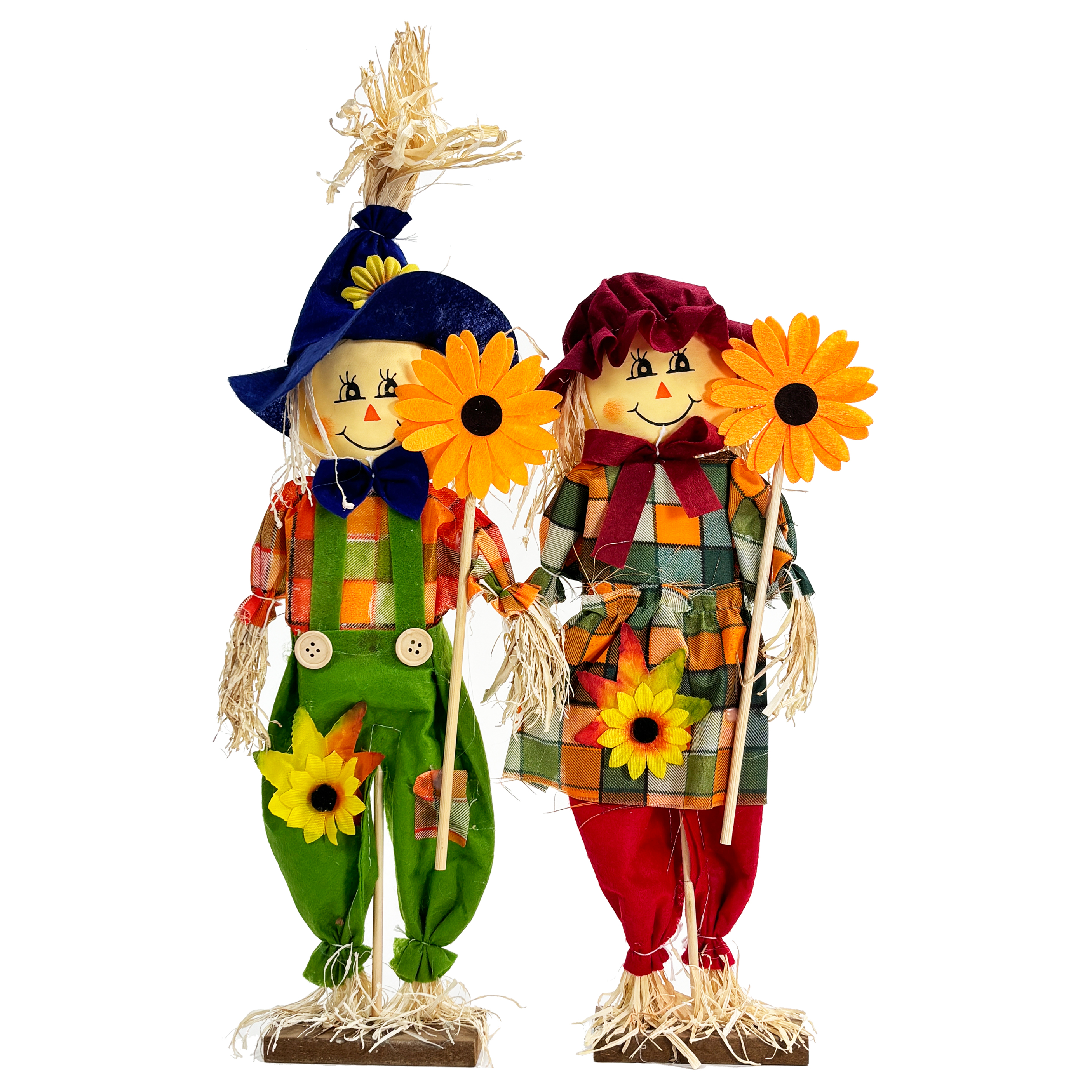 Pareja de espantapájaros con temática de otoño