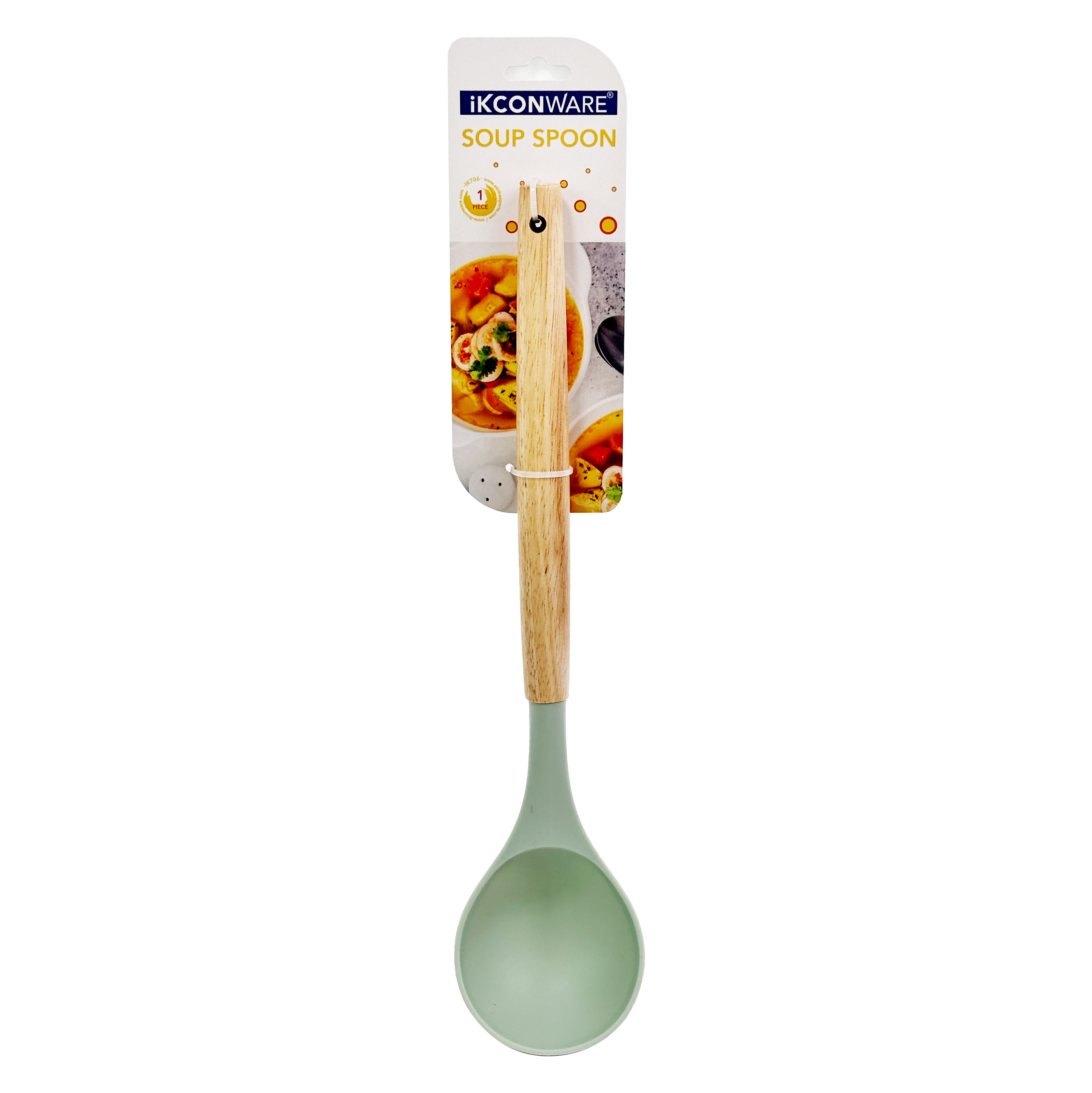 Cuchara de sopa de silicona con mango de madera