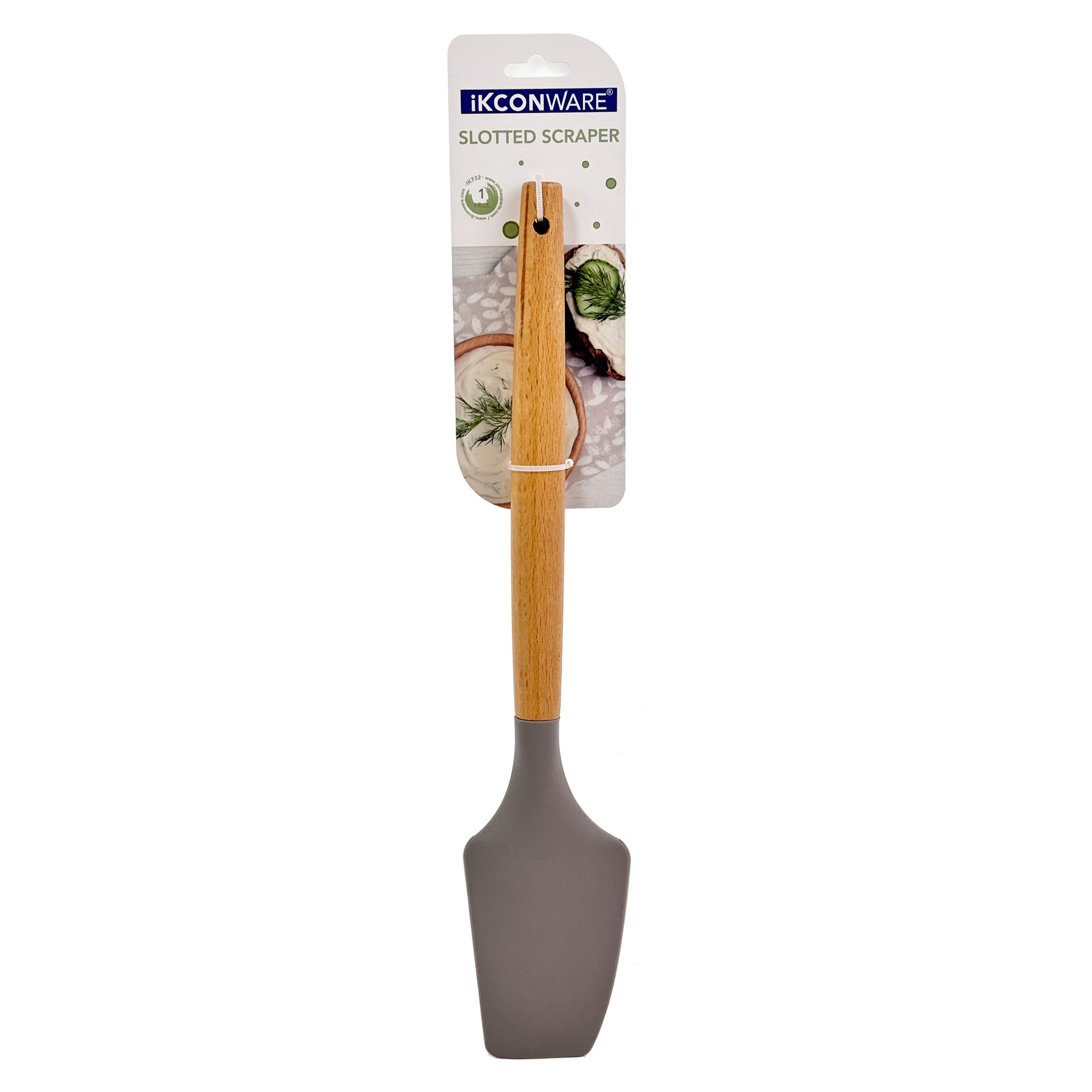 Cuchara plana de silicona con mango de madera