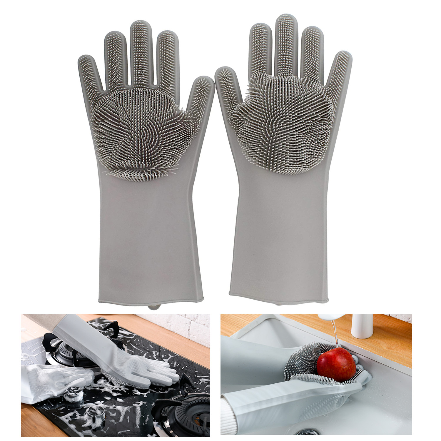 1 par de guantes de limpieza para lavar platos guante mágico de goma de silicona para lavar platos para fregar el hogar herramienta de limpieza de cocina