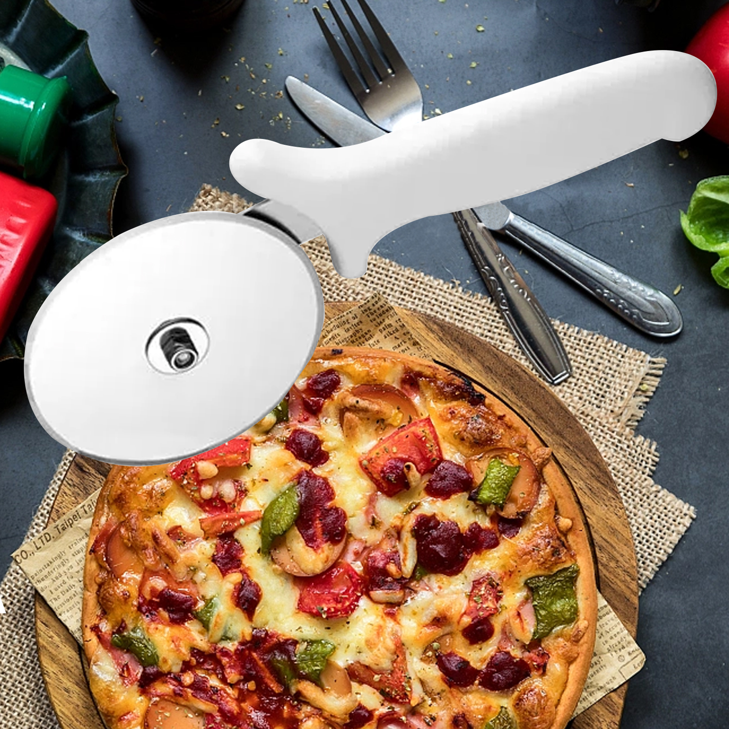 Cuchillo para Pizza de acero inoxidable, herramientas de corte de una sola rueda, gofres para el hogar, herramientas para pasteles, cuchillo para pastel fino, cuchillo para Pizza