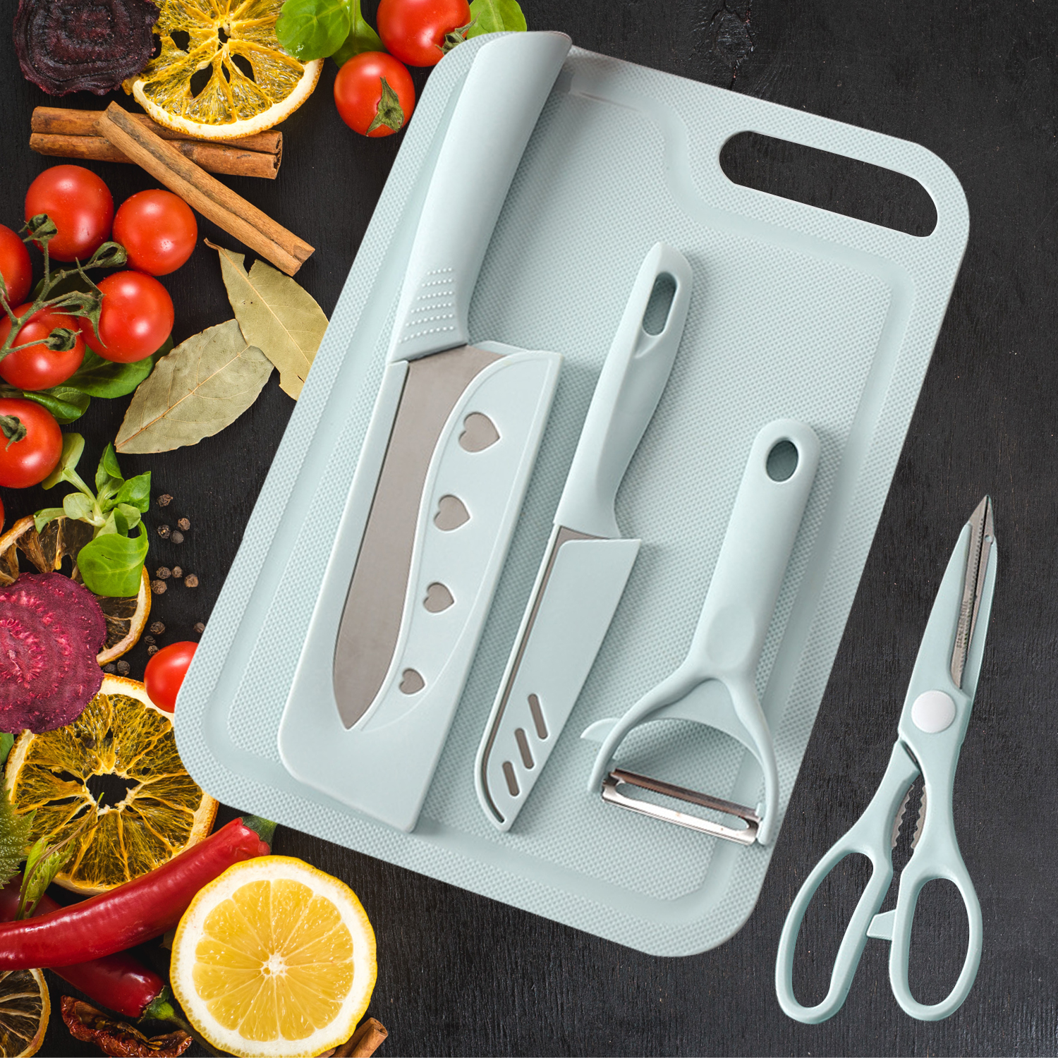 Juego de cuchillos de cocina de acero inoxidable, 3/4/5 unidades, tabla de cortar, peladores de frutas y verduras, utensilios de cocina, juego de cuchillos