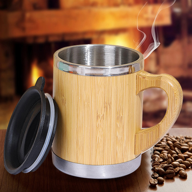 Venta al por mayor 300ML de madera de la taza del viaje de la taza de café con la taza de la taza de café de la manija y de la tapa