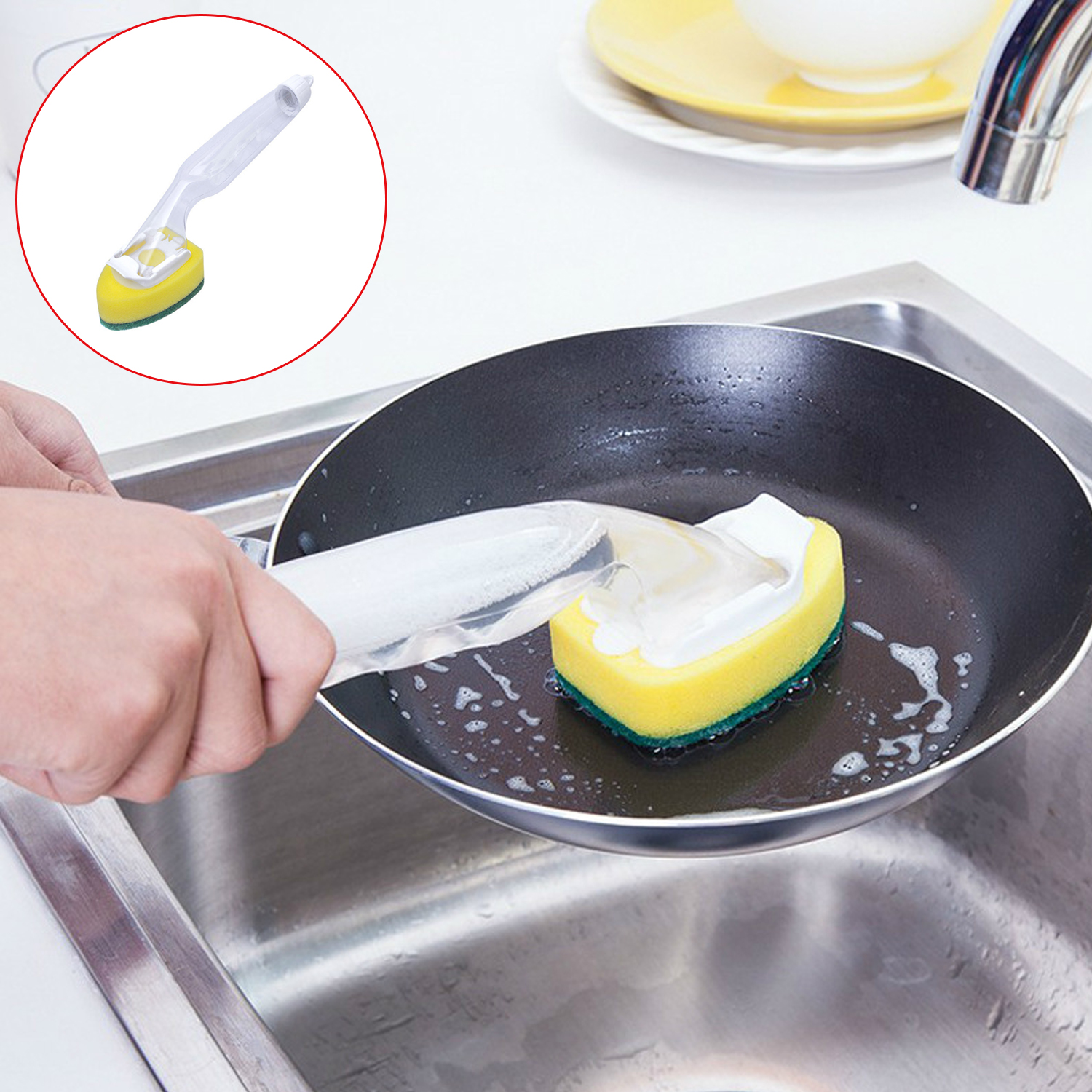 Long Handle Liquid Pot Brush Kitchen Degreasing Dishwashing Sponge Scrub Dishwashing Cleaning Brush