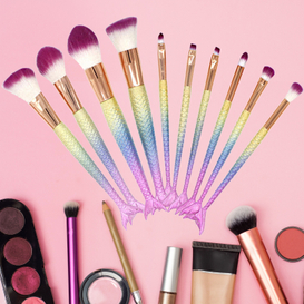 Juego de brochas de maquillaje profesional con cola de pez de sirena de belleza de 10 piezas